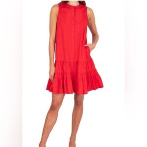 NWT Joie Women's Sleeveless A-Line Silhouette Tiered Mini Red 100%Cotton Dress